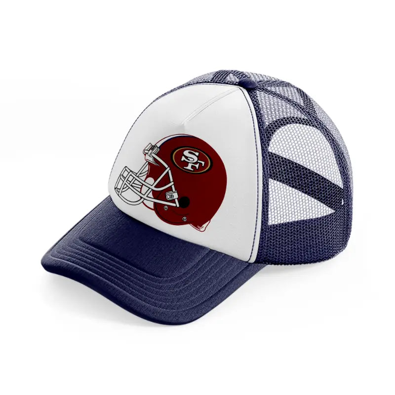 49ers red helmet-navy-blue-and-white-trucker-hat
