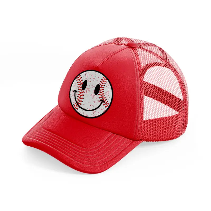 smiley baseball-red-trucker-hat