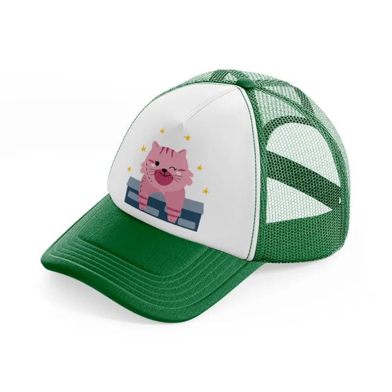 017-cat-green-and-white-trucker-hat