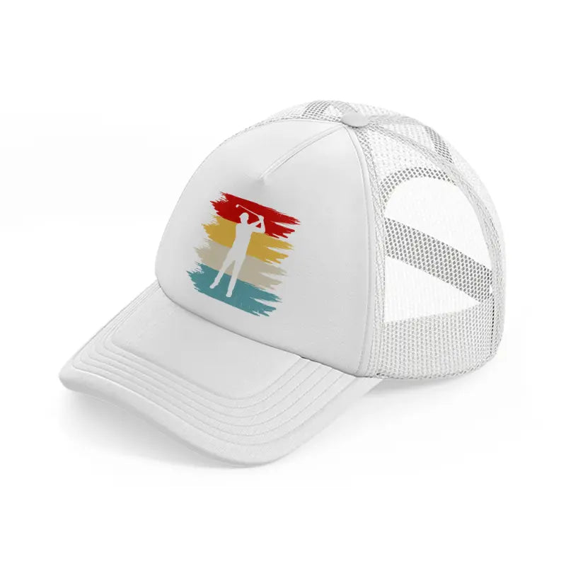 golf player with cap retro-white-trucker-hat