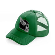 dark skull helmet with wing art-green-trucker-hat