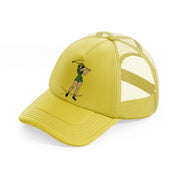 girl golfer green-gold-trucker-hat