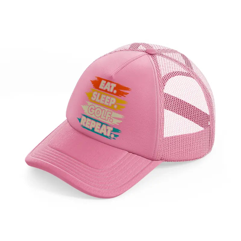 eat sleep golf repeat retro pink trucker hat