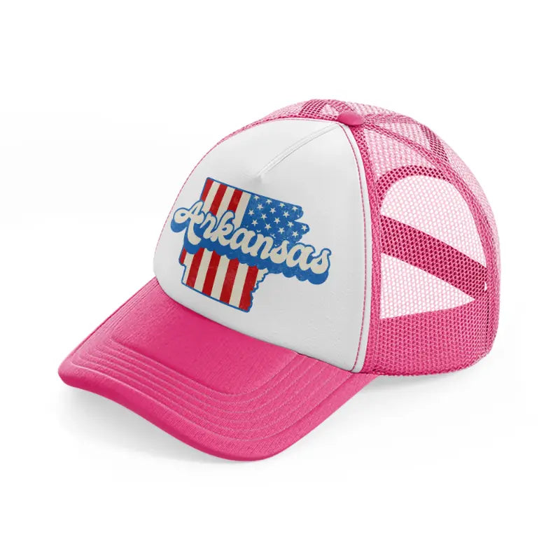 arkansas flag neon pink trucker hat