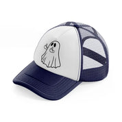 ghost showing middle finger navy blue and white trucker hat