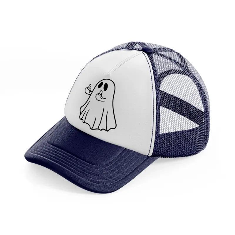 ghost showing middle finger-navy-blue-and-white-trucker-hat