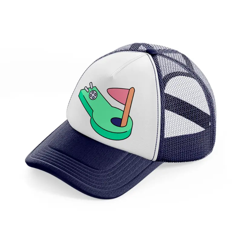 mini golf-navy-blue-and-white-trucker-hat