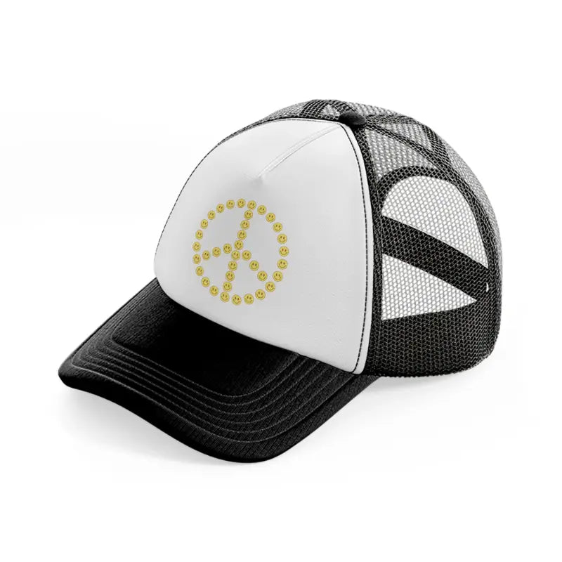 peace smiley face-black-and-white-trucker-hat