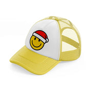 happy face with santa hat yellow trucker hat