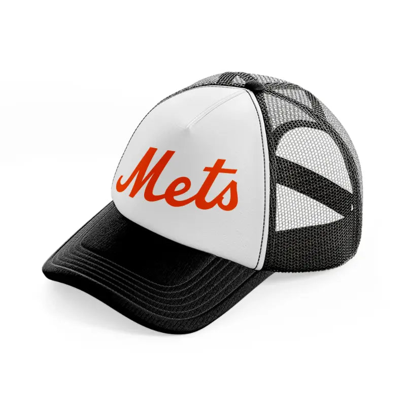 new york mets orange emblem-black-and-white-trucker-hat