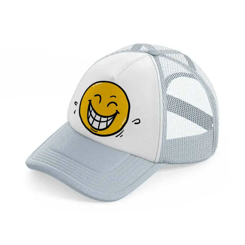 laughing smiley grey trucker hat