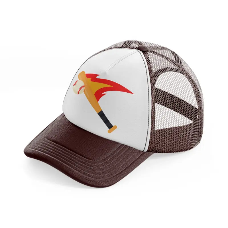 baseball bat hitting brown trucker hat