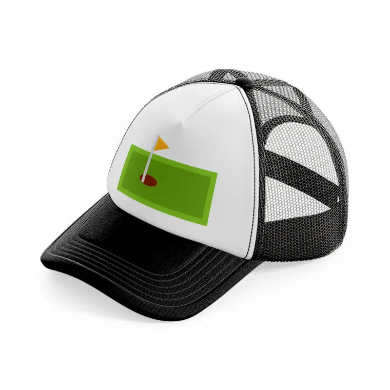 green mini golf field black and white trucker hat