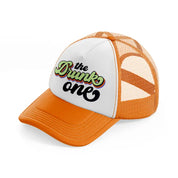 the drunk one-orange-trucker-hat