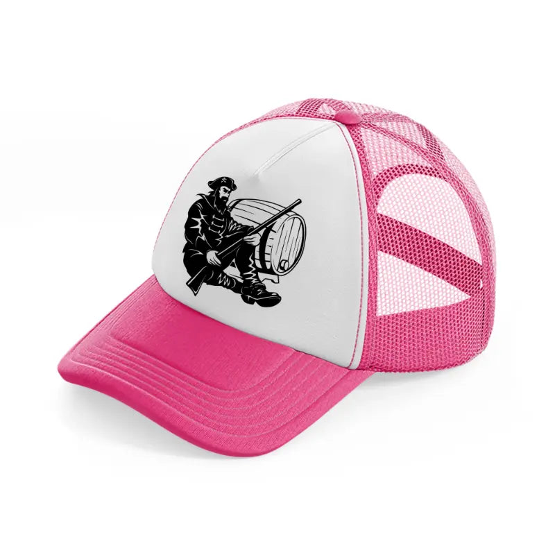 pirate rifle neon pink trucker hat