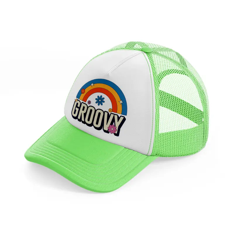 groovy rainbow-lime-green-trucker-hat