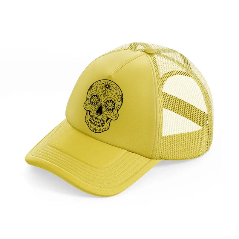 flower skull-gold-trucker-hat