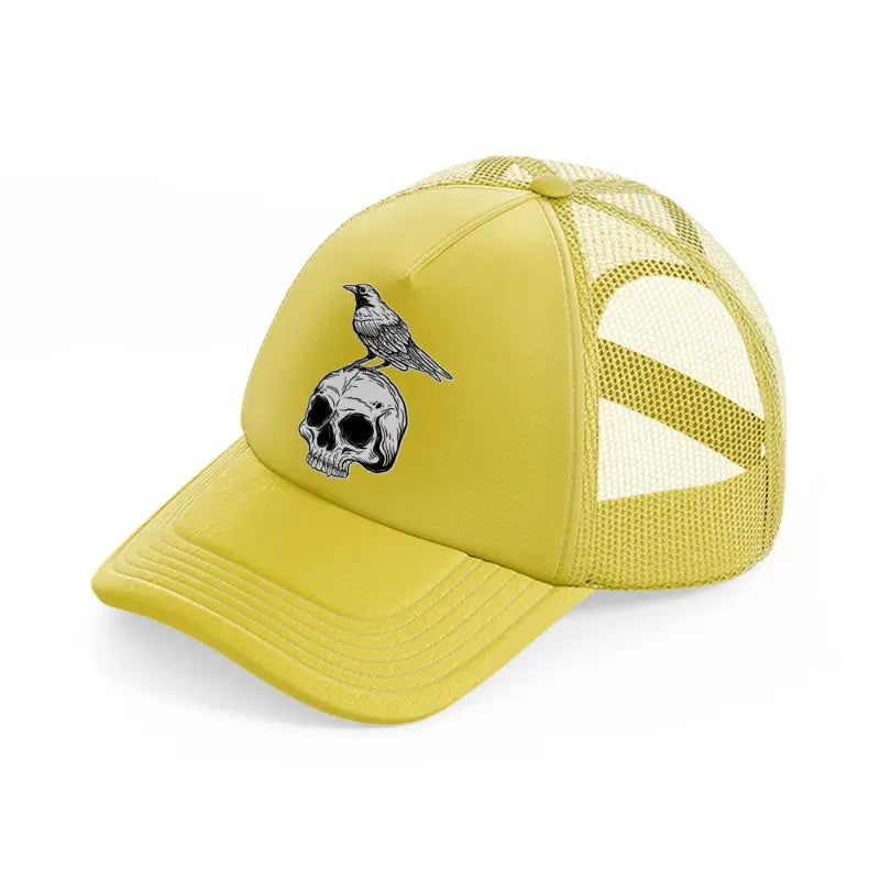 dark skull bird art-gold-trucker-hat