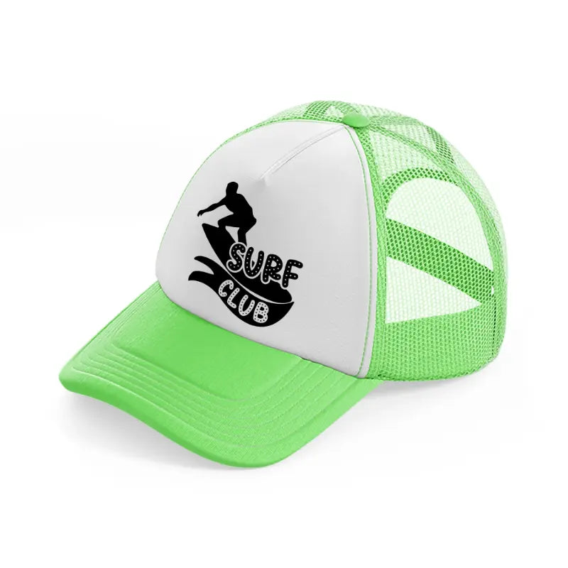 surf club black lime green trucker hat