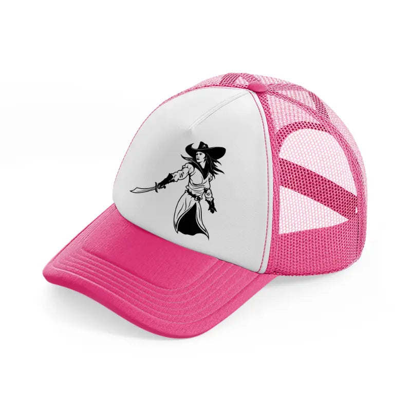 lady with sword-neon-pink-trucker-hat