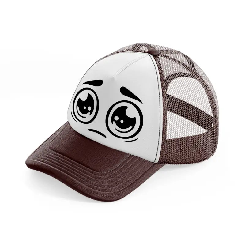 crying face-brown-trucker-hat
