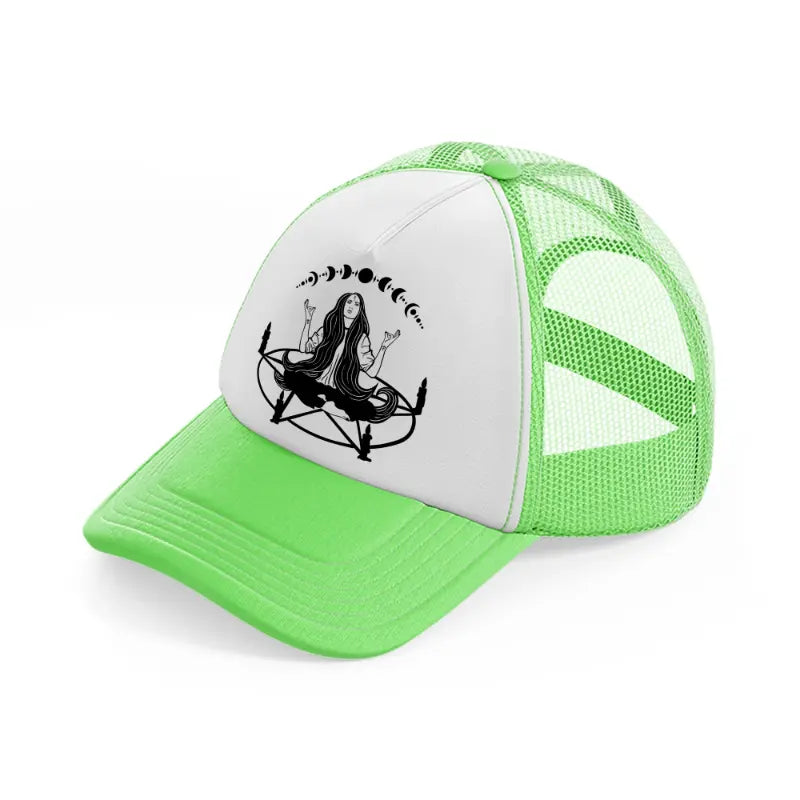 witch on pentagram-lime-green-trucker-hat