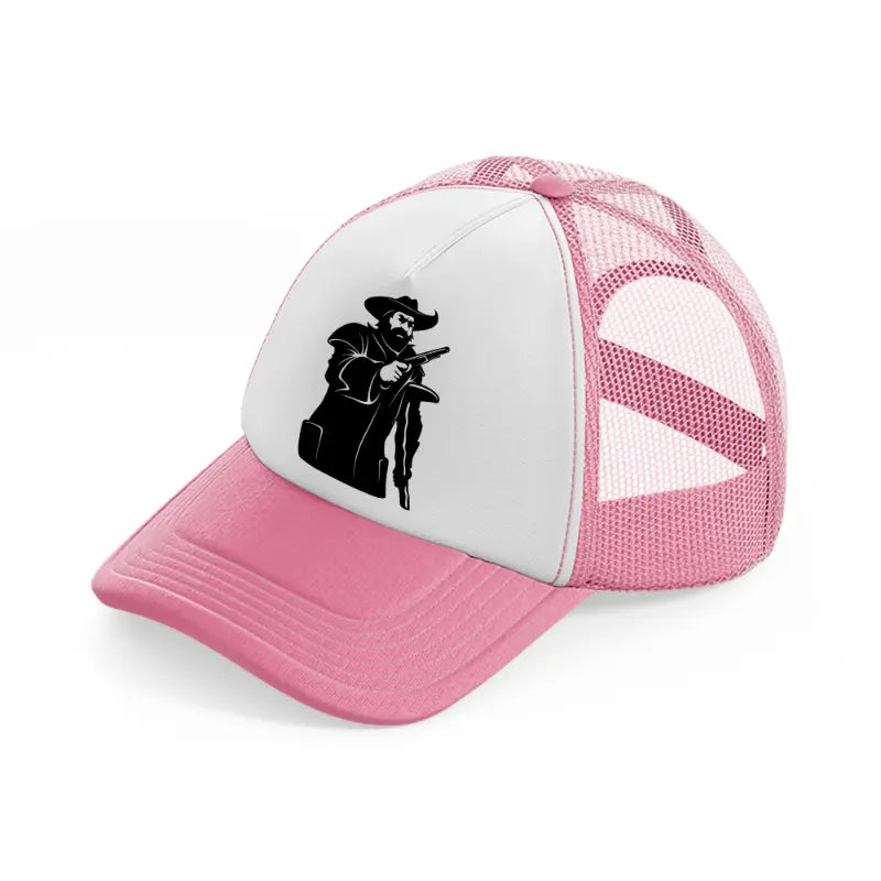 pirate captain & gun-pink-and-white-trucker-hat