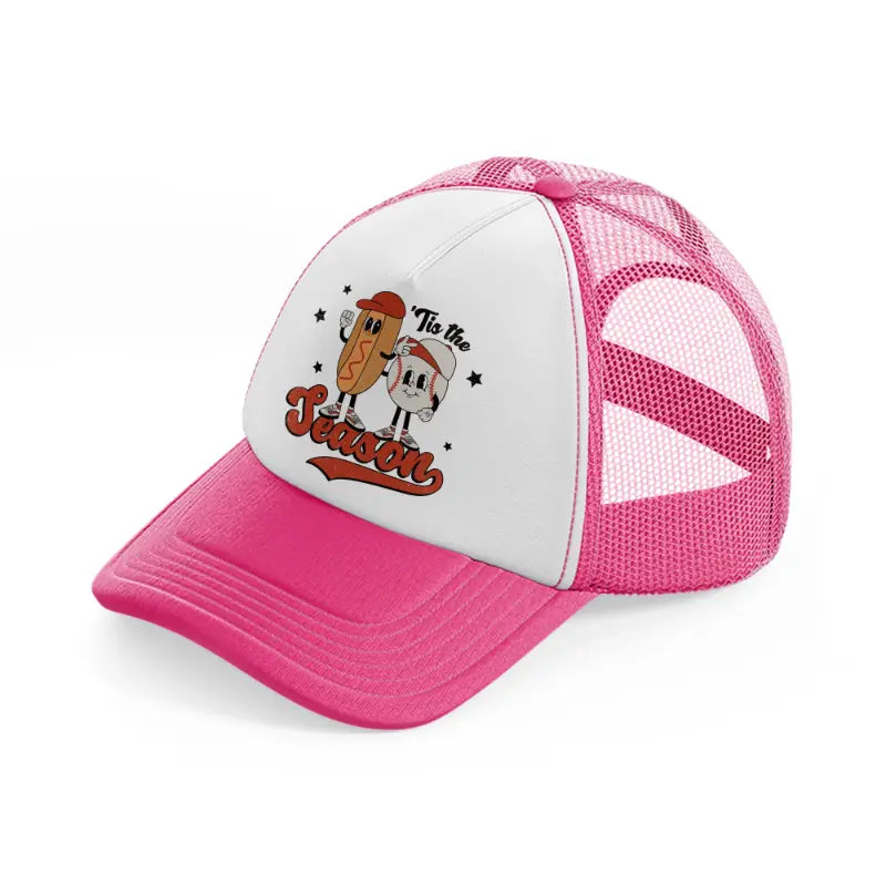 hotdog tis the season neon pink trucker hat