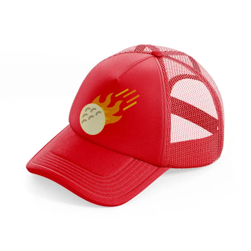 yellow golf ball red trucker hat