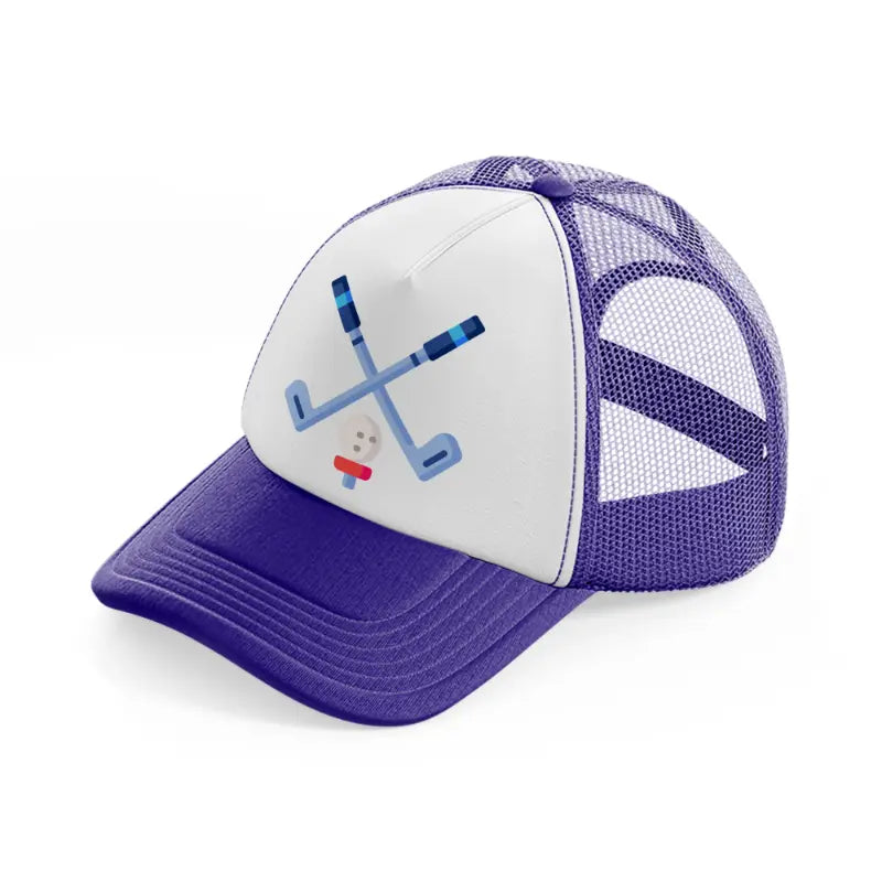 golf sticks with ball purple trucker hat