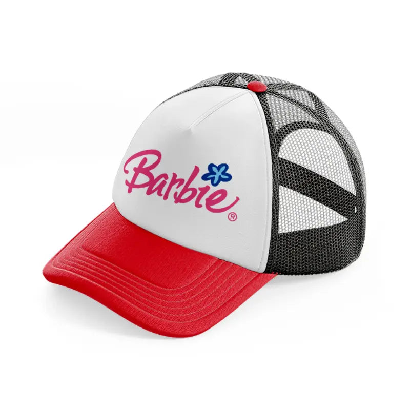 barbie logo flower-red-and-black-trucker-hat