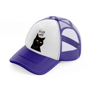 fuck off cat-purple-trucker-hat