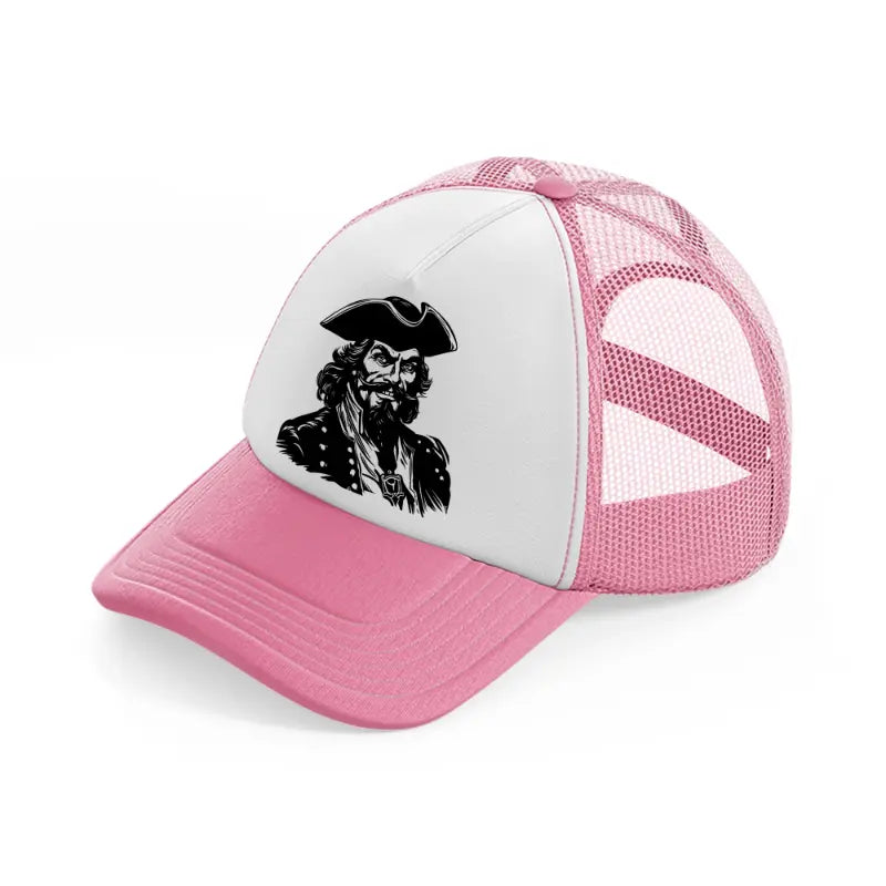 captain image pink and white trucker hat