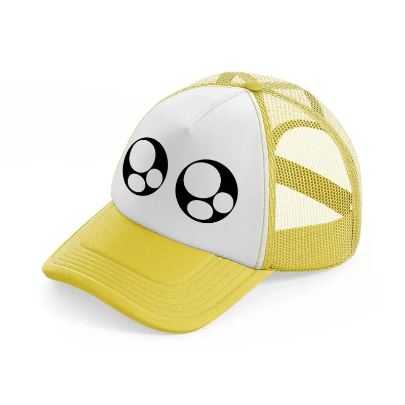 eyes yellow trucker hat