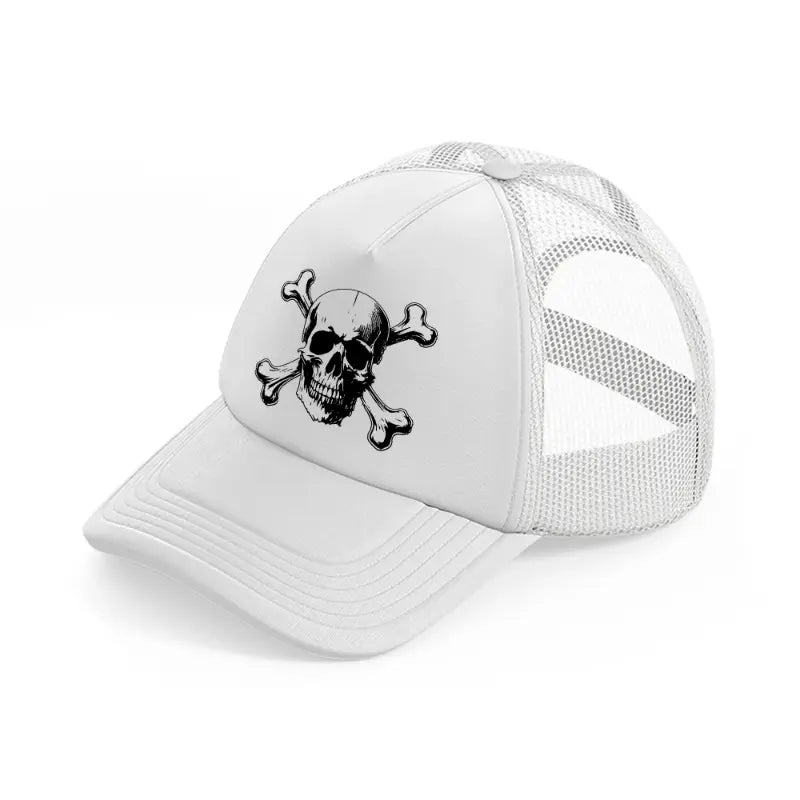 skull cross with bone white trucker hat