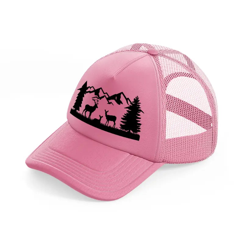 deer mountains-pink-trucker-hat