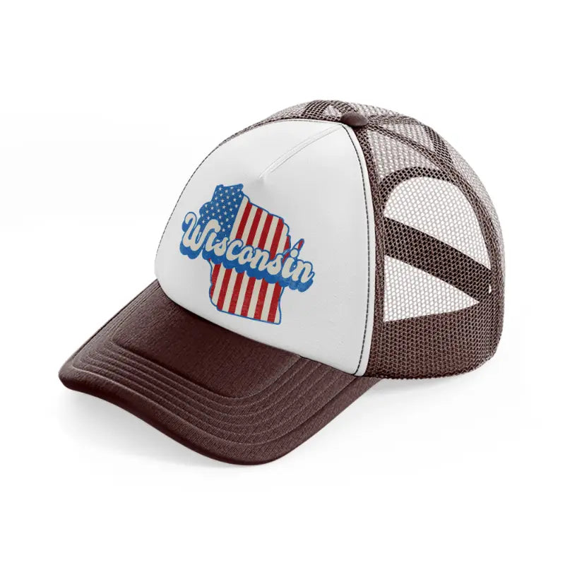 wisconsin flag-brown-trucker-hat