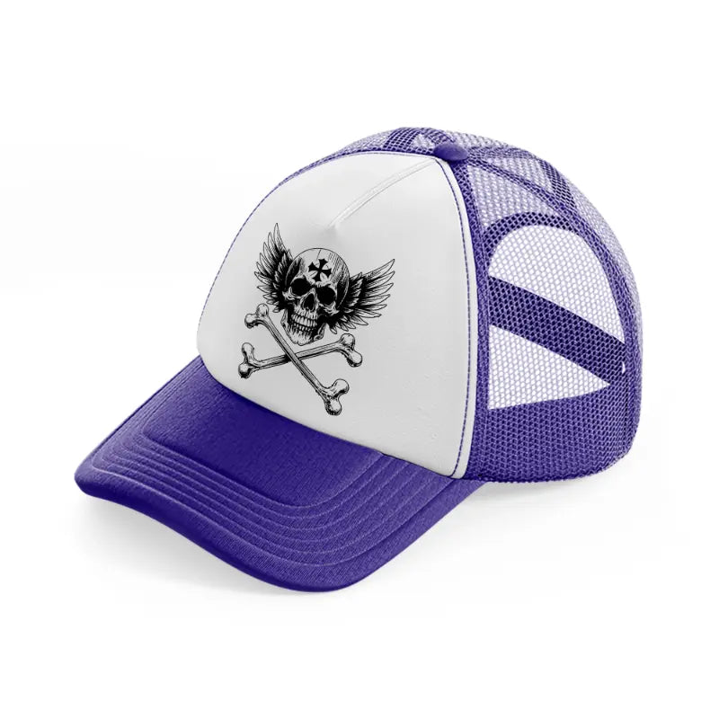 skull cross with wings-purple-trucker-hat
