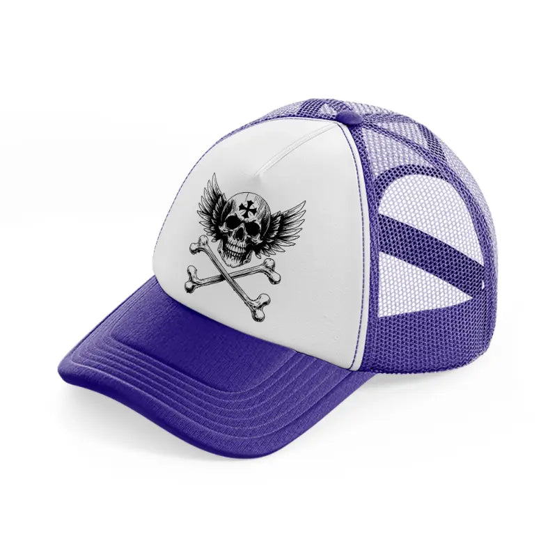 skull cross with wings purple trucker hat