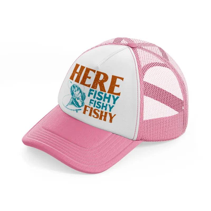 here fishy-pink-and-white-trucker-hat