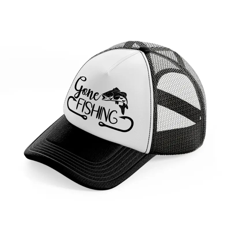 gone fishing hooks-black-and-white-trucker-hat