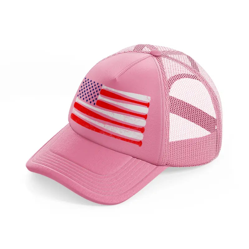 baseball american flag pink trucker hat