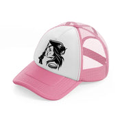lady with gun-pink-and-white-trucker-hat