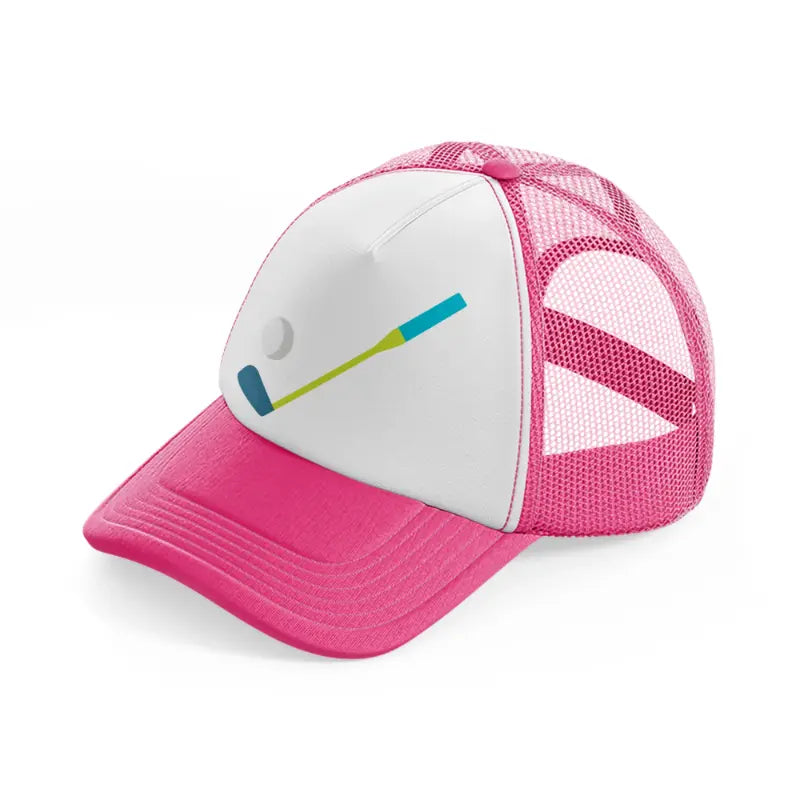 golf stick blue neon pink trucker hat