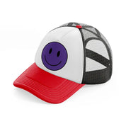 happy face purple-red-and-black-trucker-hat