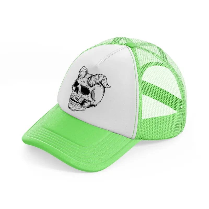 demon's skull-lime-green-trucker-hat