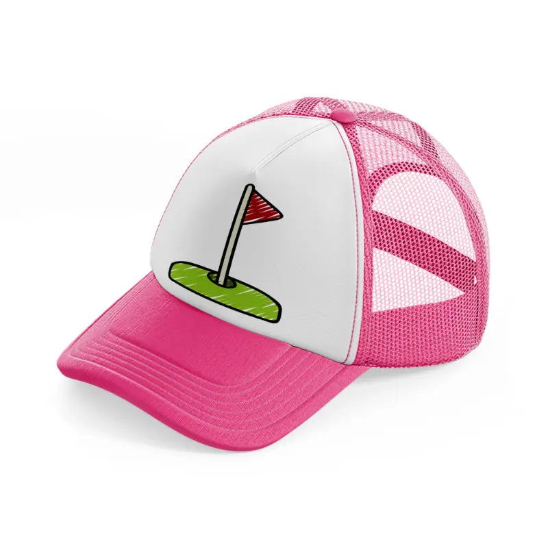 golf flag-neon-pink-trucker-hat