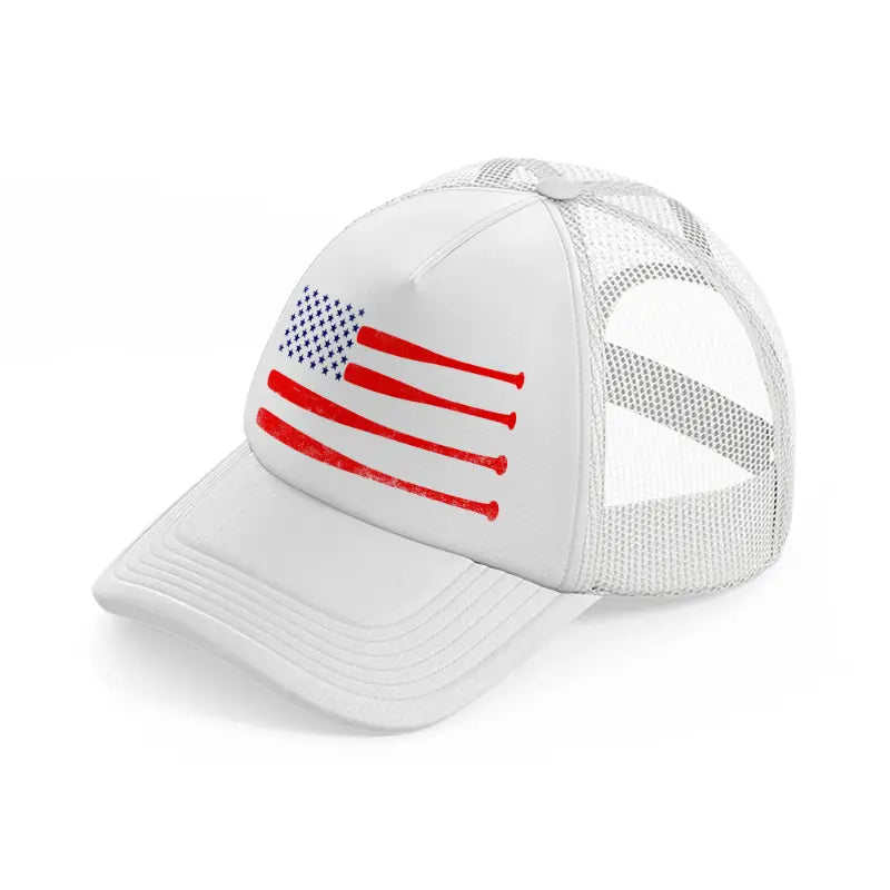 baseball american flag-white-trucker-hat