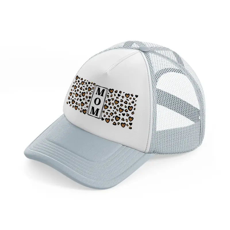 mom heart leopard print grey trucker hat