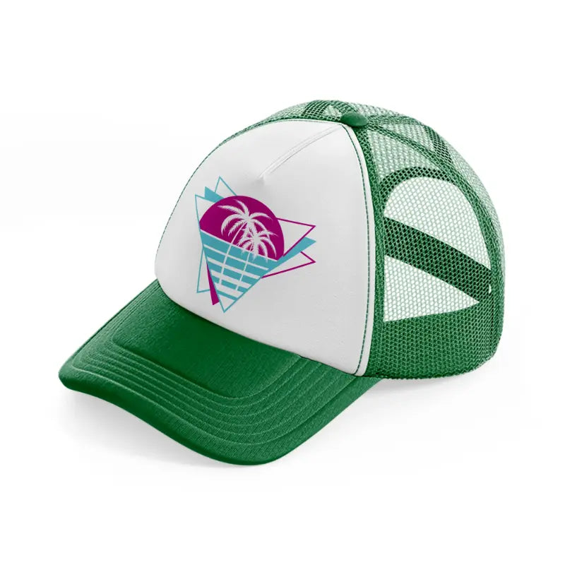 h210805 15 palm tree retro 80s green and white trucker hat